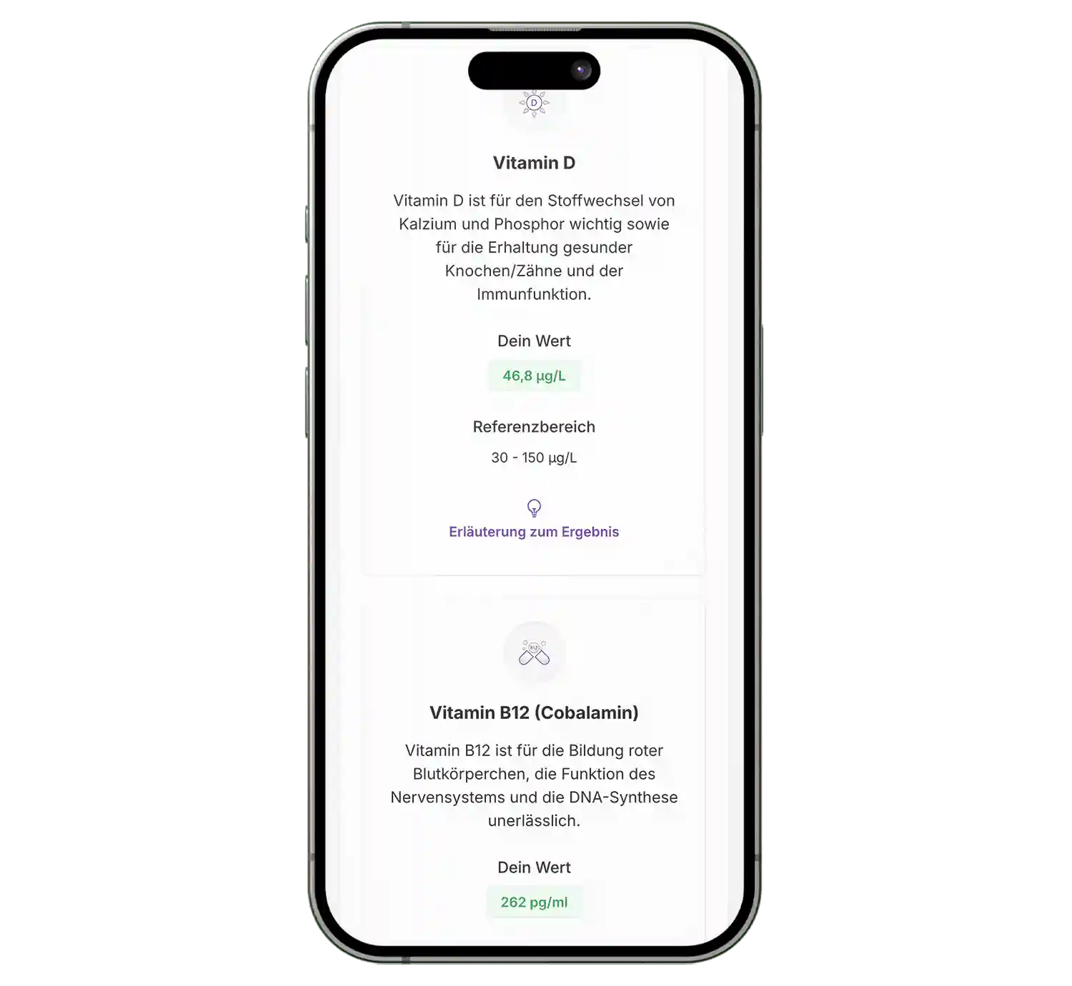 Smarte Ergebnisinterpretationen Smartphone mit digitalen Ergebnissen und Interpretationen